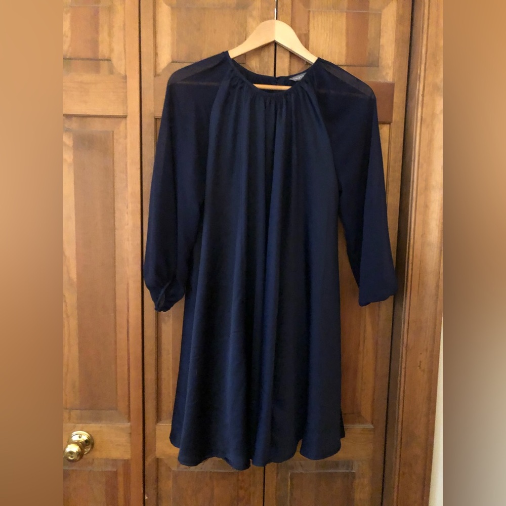Tinley Road Women’s Flowy Navy Blue Retro/Go-go Inspired Dress W/ Bishop Sleeves